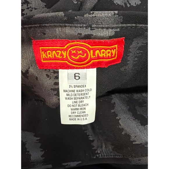 NWT Vintage Krazy Larry Pull On Foil Swirl Pants Black Gray Size 6 - Picture 6 of 7